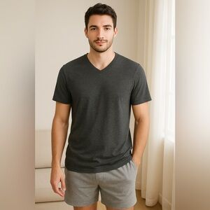 Apt. 9 Premier Flex Men’s Grey V-Neck Sleep Tee L Slim Fit Stretch Shirt